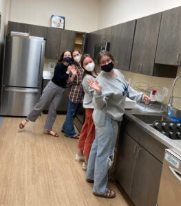Students preparing food in the kosher kitchen