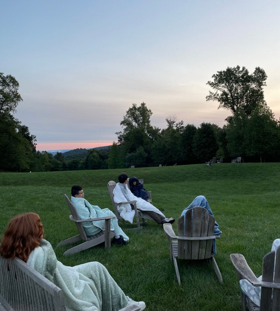 Students gathered watching the sunrise 